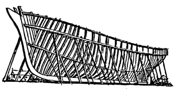 Drawing of ship under construction.