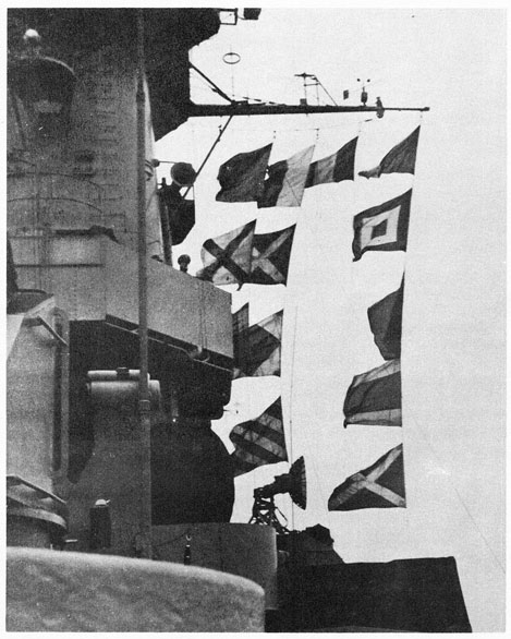flag hoist of ship underway