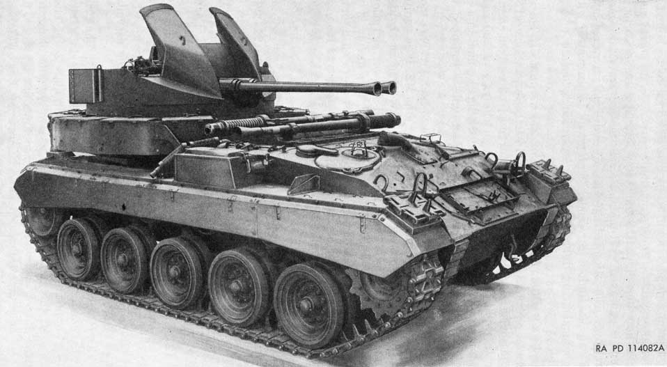 Figure 4. 40-mm dual automatic gun M2 and twin 40-mm gun mount M4 on carriage M19A1-side view.