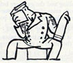 Illustration of sailor with nose in book, shell in hand.