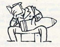 Drawing of sailor with book in one hand and shell in the other.
