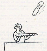 Illustration of a sailor holding a shell with a bomb falling from above.