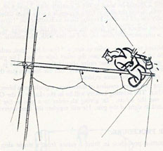 Illustration of sailor out on a yard looking down.
