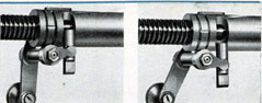 Figures 42 and 43 Cylinder slide on muzzle door operating shaft, showing (left) interlock bolt engaged in breech door unlocked position, (right) muzzle door unlocked position.