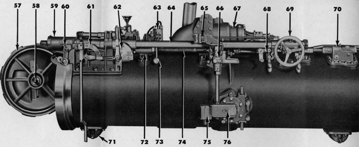 Torpedo tube shown from inboard side, breech door open.