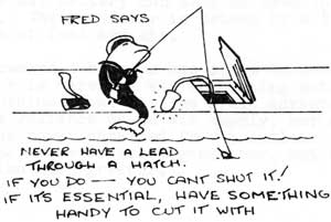 Fred Says, Never have a lead through a hatch.  If you do-You cant shut it.  If its essential, have something handy to cut it with.