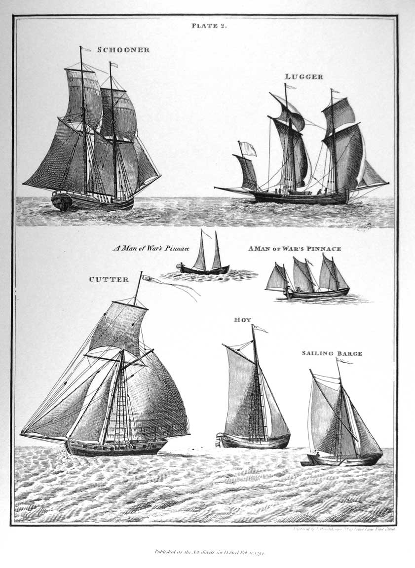 Schooner, Lugger, Cutter, A Man of War's Pinnace, Hoy, Sailing Barge