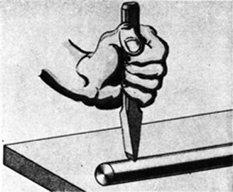 FIG. 34. CUTTING ROUND STOCK WITH COLD CHISEL.