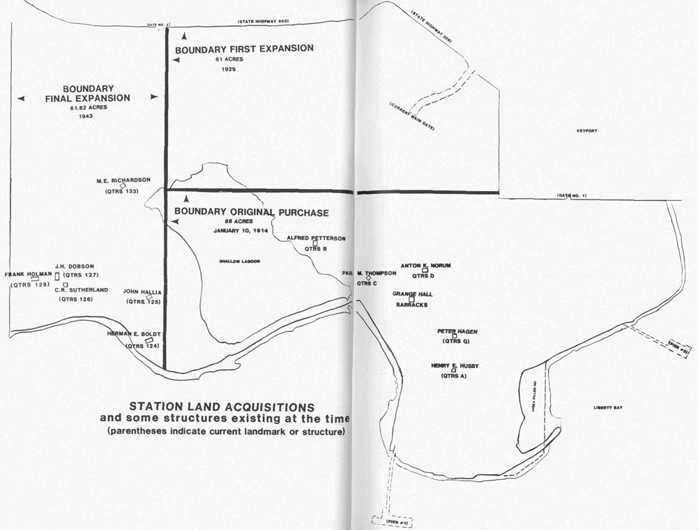 Station Land Aquisitions and some structures existing at the time (parenthesis indicate current landmark or structure)