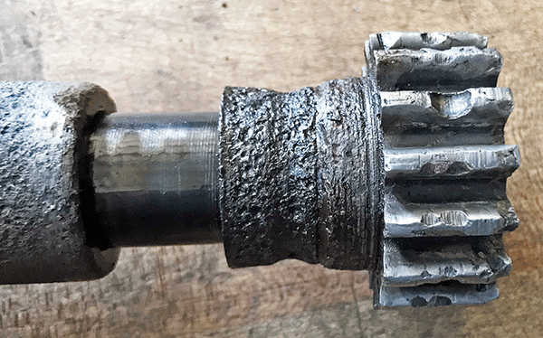 damaged pinion gear and pitted inner race