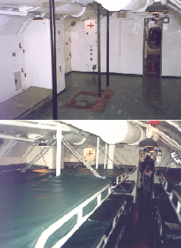 Photos showing empty crew's berthing and fully restored berthing.