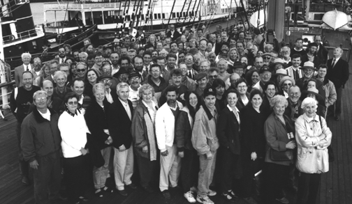 Photo By: Campbell/Danford, 22 Apr 1997 shows all the participants on Balclutha's main poop deck