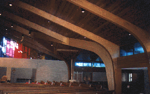 Our Lady of Queen of Peace interior showing beams.