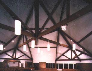 Photo showing interior beams at Hope Chapel