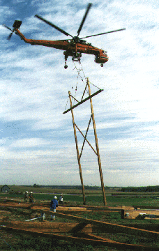 Nebraska Public Power tower being installed by a helicopter