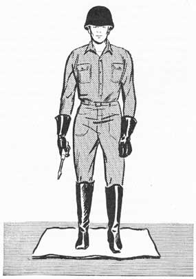 Figure 34-1. The well-equipped electrical repairman wears a helmet, insulated gloves and boots, and a full suit of dungarees. He stands on a rubber mat.