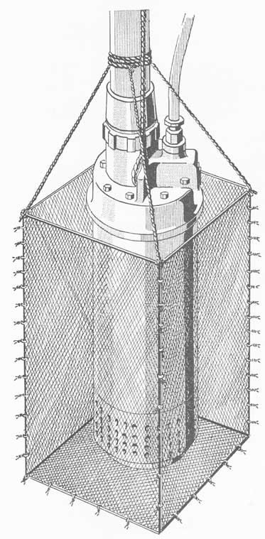 Figure 35-6. Collapsible strainer basket for use with portable submersible pump. Make it large, but not too large to pass through scuttles.