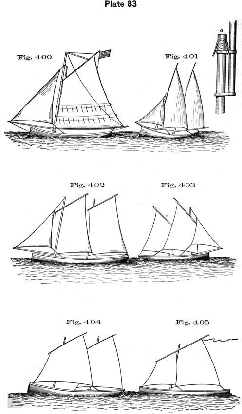 Plate 83, Fig 400-405. Various boat rigs.