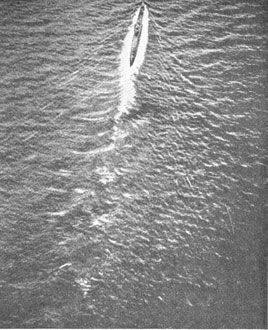 Wake of surfaced submarine at 15 knots.