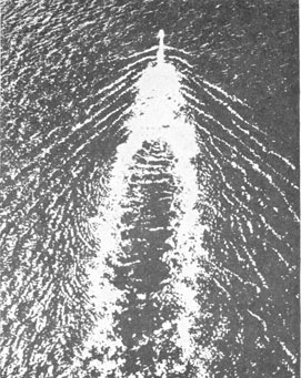 Swirl behind submarine after crash dive.