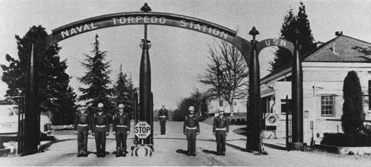 Marines posed in front of the gate.